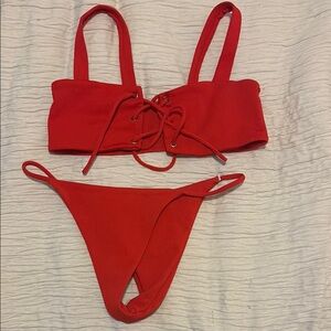 Red Lace-Up Bikini Set